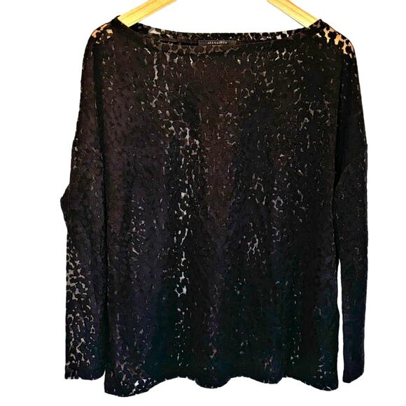 All Saints Black Semi-Sheer Long Sleeve Oversized Top size - XS - Picture 1 of 6
